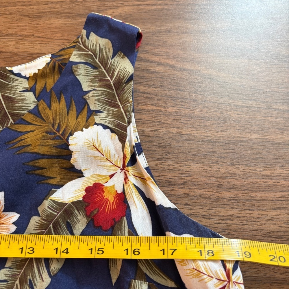 ❤️ VTG TwoPalms Hawaii Navy Floral Sarong Dress Faux Wrap Midi Boho Tropical L - Picture 7 of 10